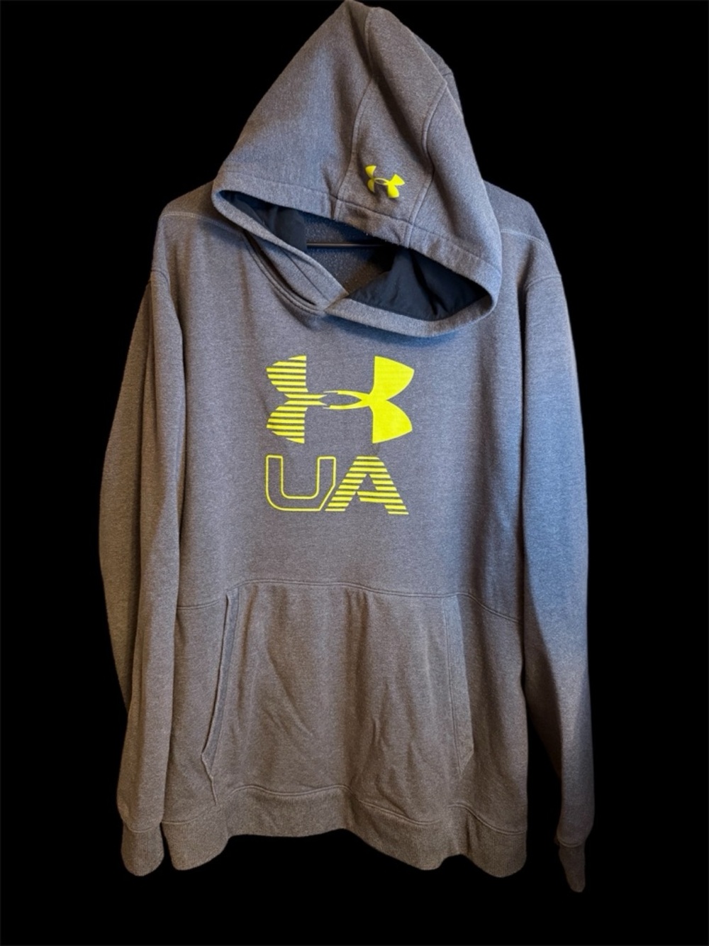 Under Armour Heather Gray Hoodie with Neon Yellow Logo 3XL